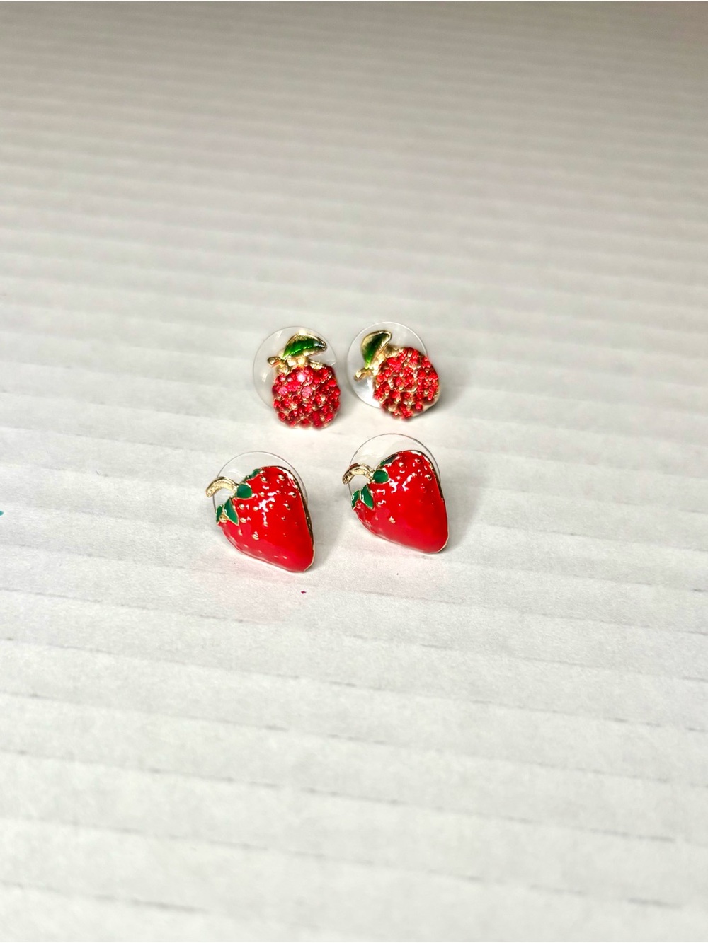 Strawberry & Rhinestone Apple Stud Earring Set- Fruit small earrings Summer New!